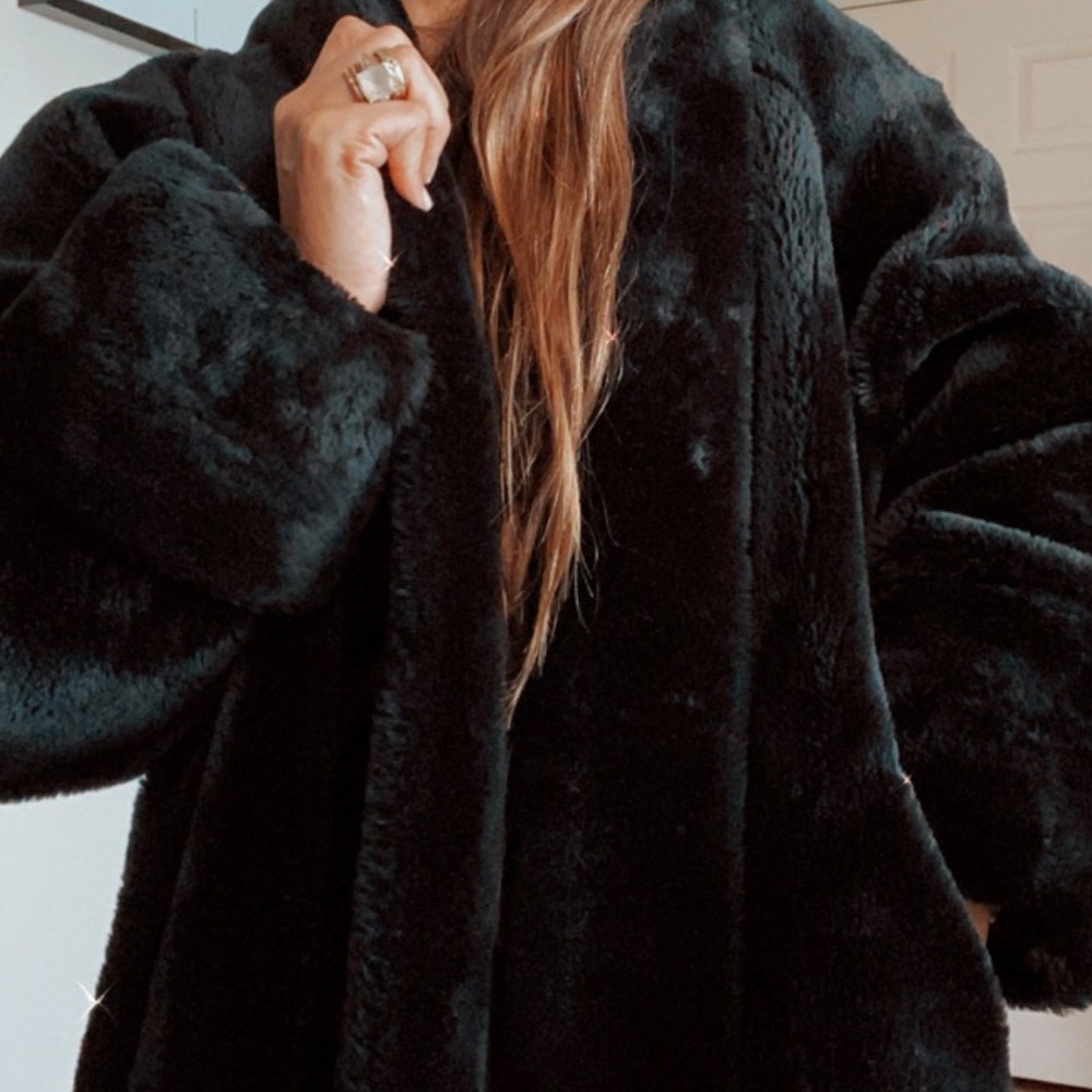 Vintage USA NWT Monterey Black fur Silky Coat Jacket Aspen Style Womens Large - Picture 3 of 11